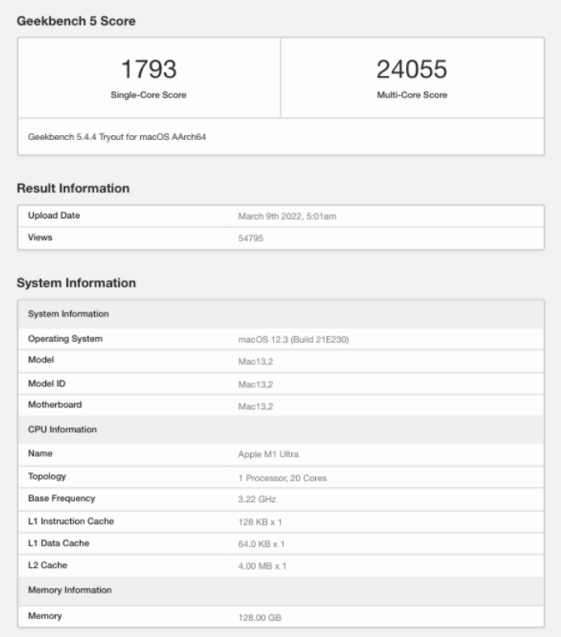 搭載 M1 Ultra 晶片的 Mac Studio 跑分出爐！效能表現比 Mac Pro‌ 還要快 21％