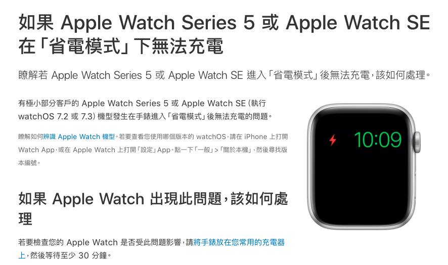 Apple Watch Series 5 及 Apple Watch SE 在省電模式下無法充電？更新仍無法解決可以免費維修