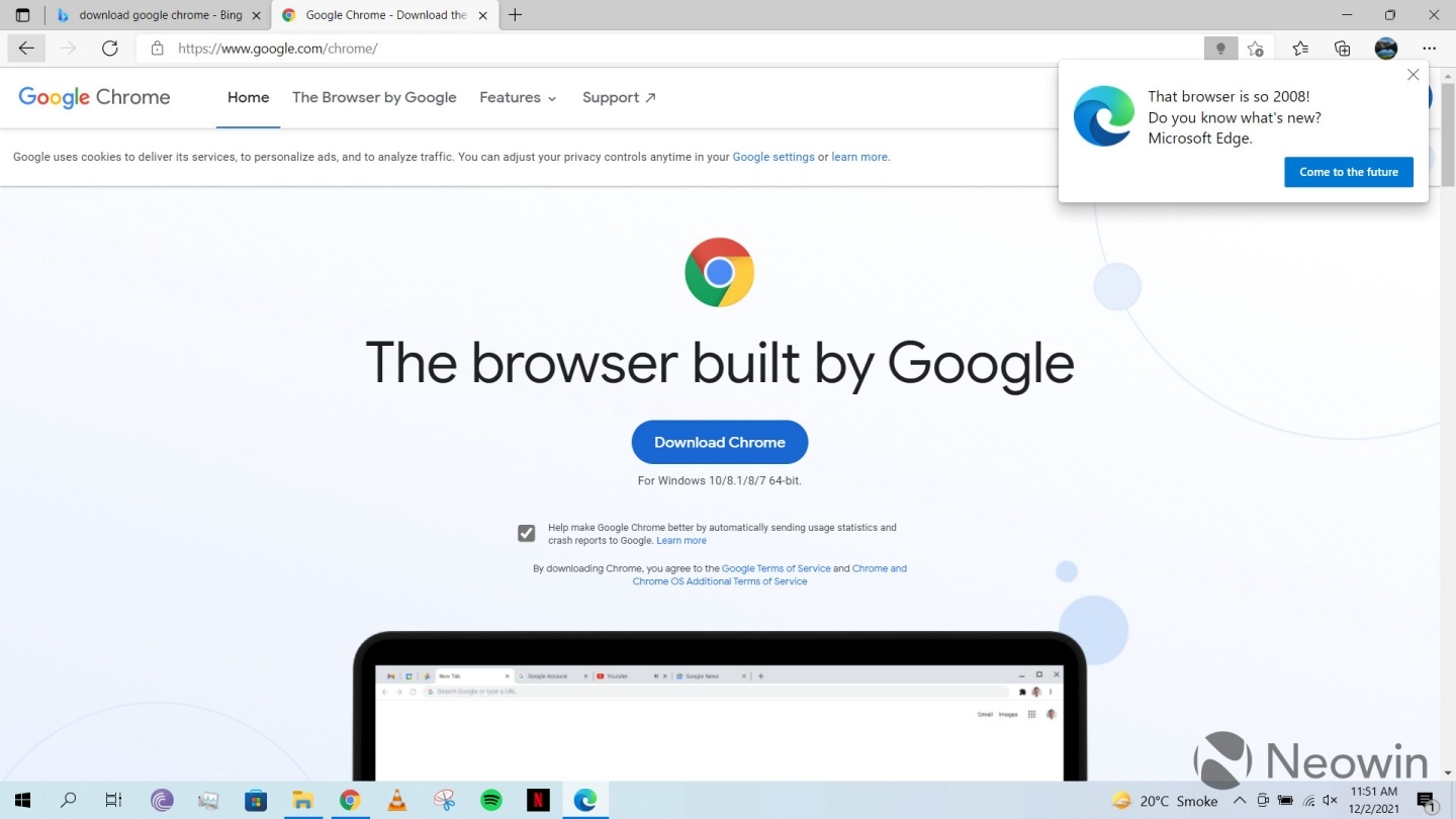 『 這款瀏覽器太 2008 了！ 』微軟出招想勸用戶棄 Chrome 改投向 Edge 的懷抱