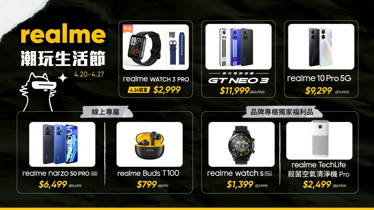realme 潮玩生活節開跑！全品項推出限定優惠，新手錶 realme Watch 3 Pro 同步開賣