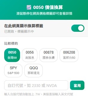 裝了這款「0050 ETF 價值換算」擴充功能後 真的比較不敢亂買了?