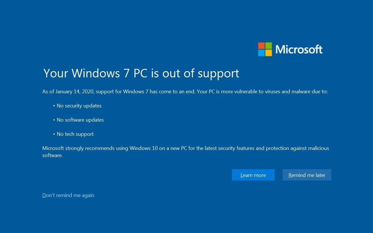Windows 7 將停止更新 微軟祭出醒目『 藍畫面 』提醒用戶再不升級容易被黑客攻擊！