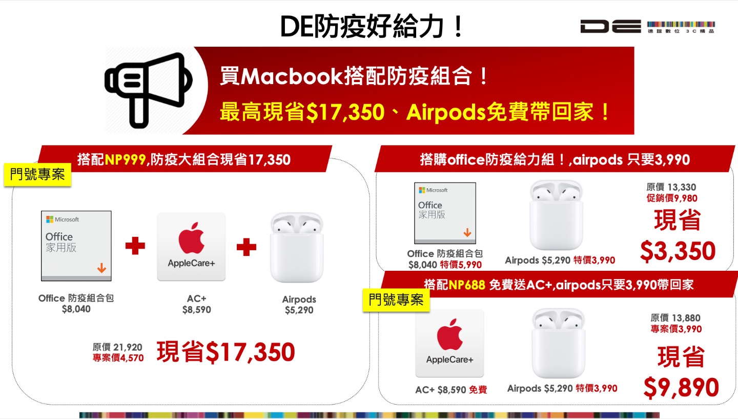 防疫期間優惠！蘋果經銷商推出買 MacBook 加購 Apple Care+、AirPods 組合 最多省萬元