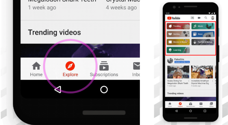 YouTube 推出全新『 探索 』按鈕，分成七大類別，未來找影片更直覺方便啦！