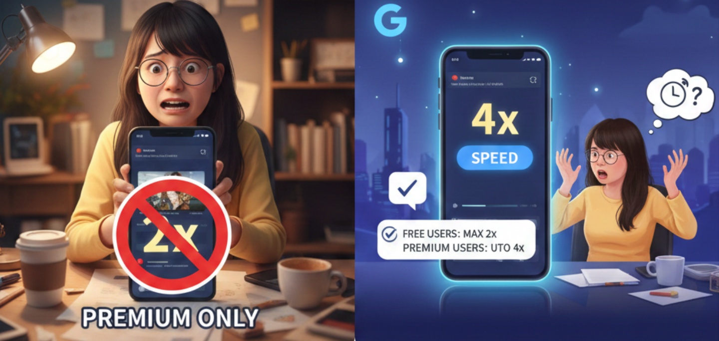 連 2 倍速都要收費?YouTube 是測試新功能,還是為了對免費用戶發出「訂閱誘惑」? 連 2 倍速都要收費?YouTube 是測試新功能,還是為了對免費用戶發出「訂閱誘惑」?