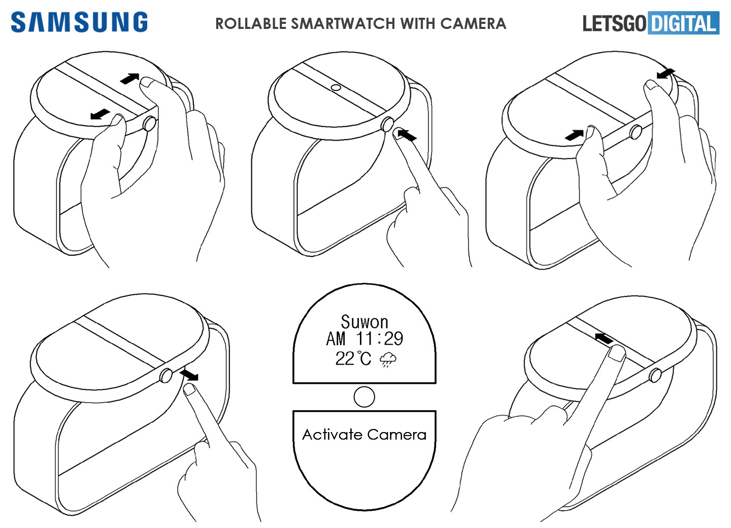 三星 Galaxy Watch 曝光新專利！帶有鏡頭的圓形上下伸縮螢幕