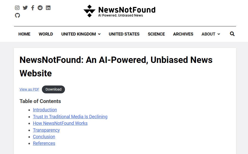 絕對中立、公正！完全由 AI 人工智慧統整撰寫的新聞網站：NewsNotFound