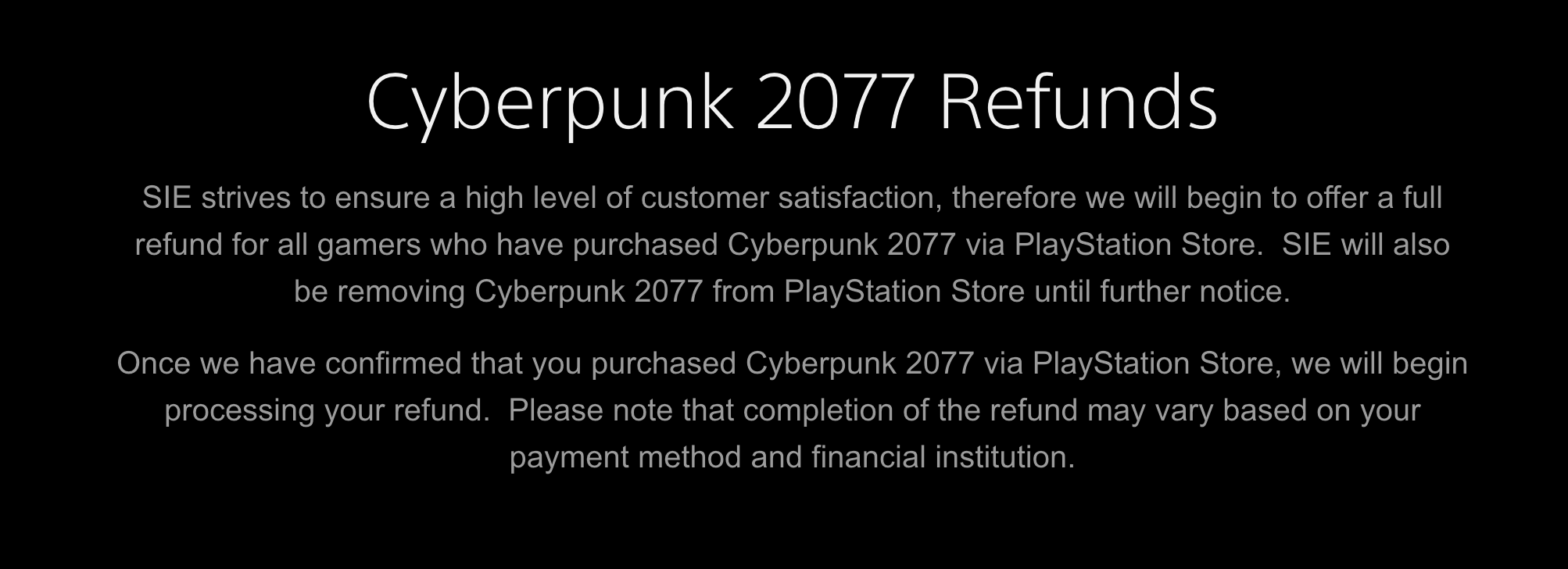 因遊戲 Bug 眾多 Sony 提供玩家全額退款並將《電馭叛客 2077》下架 目前買不到數位版遊戲了！